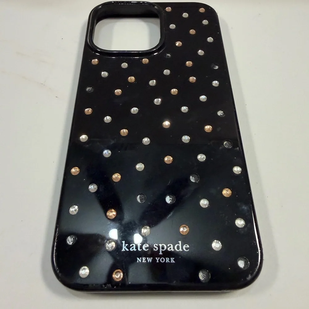 kate spade Black Phone Case with Gold & Silver Studs 14 pro max